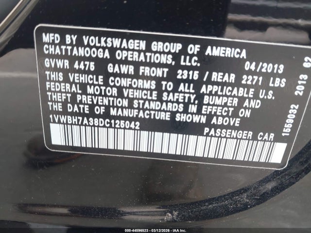 Aukcja sprzedaży 2013 Volkswagen Passat 2.5l Se, vin: 1VWBH7A38DC125042, numer aukcji: 44596523