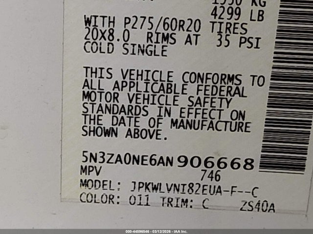 Продажа на аукционе авто 2010 Infiniti Qx56, vin: 5N3ZA0NE6AN906668, номер лота: 44596546