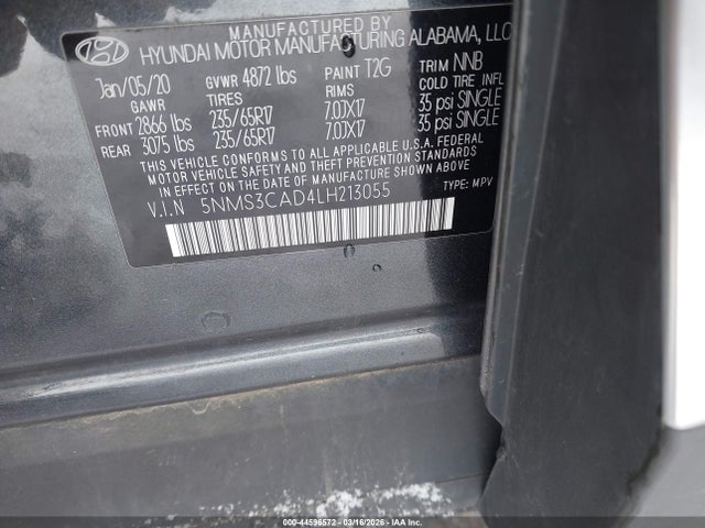 2020 HYUNDAI SANTA FE 5NMS3CAD4LH213055 Photo 8