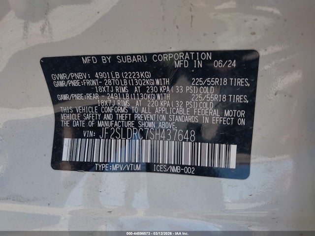 Продаж на аукціоні авто 2025 Subaru Forester Limited, vin: JF2SLDRC7SH437648, номер лоту: 44596573