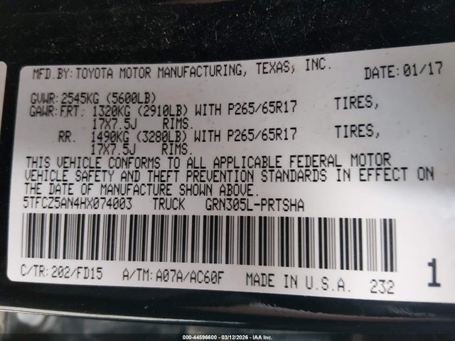 5TFCZ5AN4HX074003 Toyota Tacoma Trd Sport