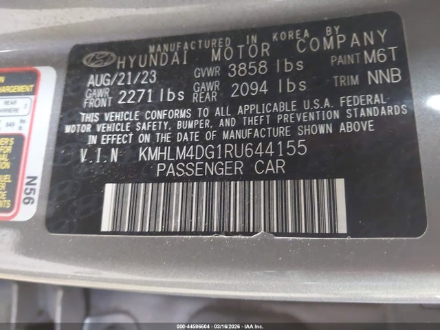 44596604 :رقم المزاد ، KMHLM4DG1RU644155 vin ، 2024 Hyundai Elantra Sel مزاد بيع