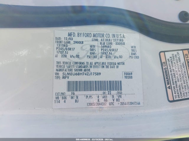 2004 LINCOLN AVIATOR 5LMEU68H74ZJ17589 Photo 8