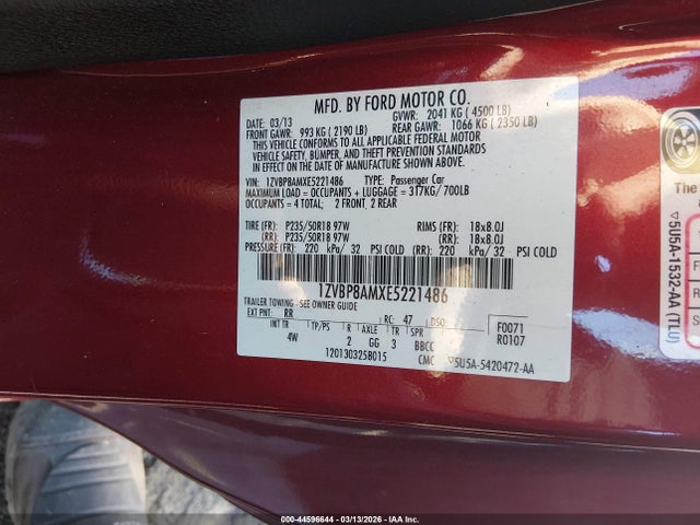 Продаж на аукціоні авто 2014 Ford Mustang V6 Premium, vin: 1ZVBP8AMXE5221486, номер лоту: 44596644