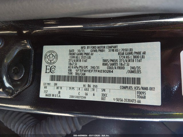 Продажа на аукционе авто 2015 Ford F-150 Xlt, vin: 1FTFW1EF7FKE93264, номер лота: 44596654