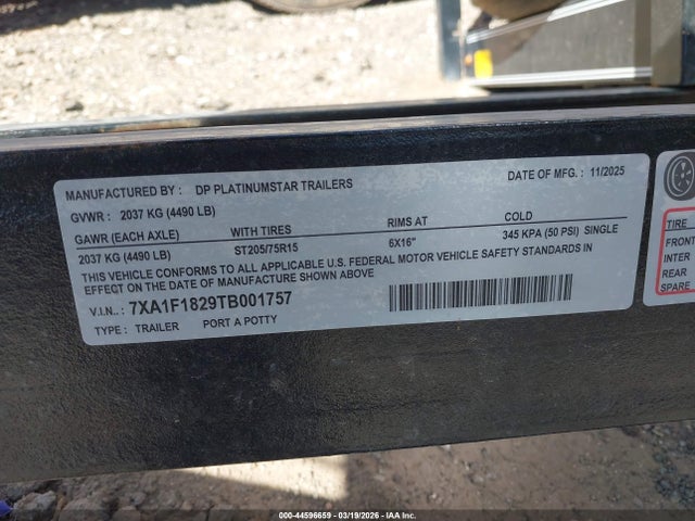 Aukcja sprzedaży 2026 A Trailer, vin: 7XA1F1829TB001757, numer aukcji: 44596659