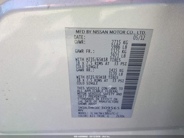 Продаж на аукціоні авто 2013 Infiniti Jx35, vin: 5N1AL0MN0DC309565, номер лоту: 44596668