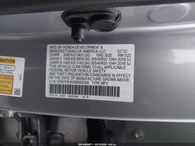 Honda Passport Awd Ex-l 2022 5FNYF8H50NB006258 Image 9