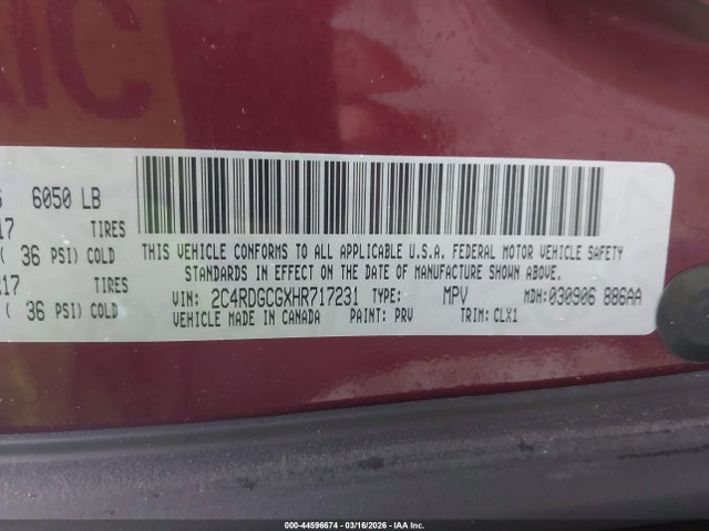 Aukcja sprzedaży 2017 Dodge Grand Caravan Sxt, vin: 2C4RDGCGXHR717231, numer aukcji: 44596674