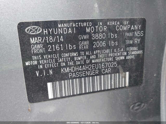 2014 Hyundai Elantra Sport მანქანა იყიდება აუქციონზე, vin: KMHDH4AH2EU167025, აუქციონის ნომერი: 44596692
