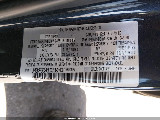 Aukcja sprzedaży 2020 Mazda Cx-5 Touring, vin: JM3KFBCM6L0739340, numer aukcji: 44596717