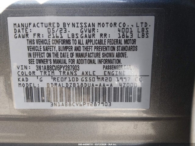 3N1AB8CV6PY287903 Nissan Sentra Sv Xtronic Cvt