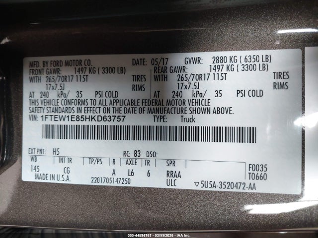 Ford F-150 Xl 2017 1FTEW1E85HKD63757 Image 9