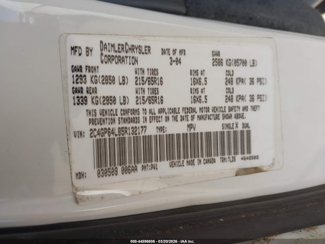 2005 CHRYSLER TOWN & COUNTRY 2C4GP64L85R132177 Photo 8