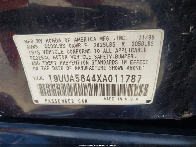 1999 Acura Tl 3.2 მანქანა იყიდება აუქციონზე, vin: 19UUA5644XA011787, აუქციონის ნომერი: 44596876