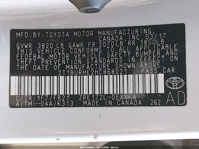 Toyota COROLLA LE 2017 2T1BURHE2HC868021 Image 9