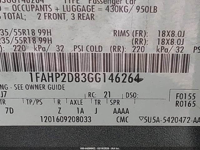 Ford TAURUS SE 2016 1FAHP2D83GG146264 Image 9