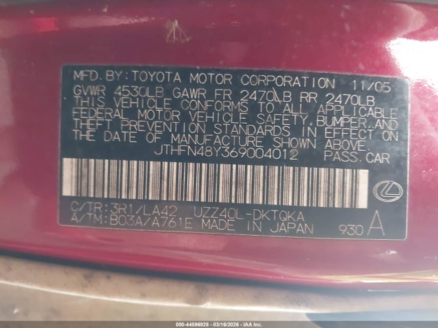 2006 LEXUS SC 430 JTHFN48Y369004012 Photo 8