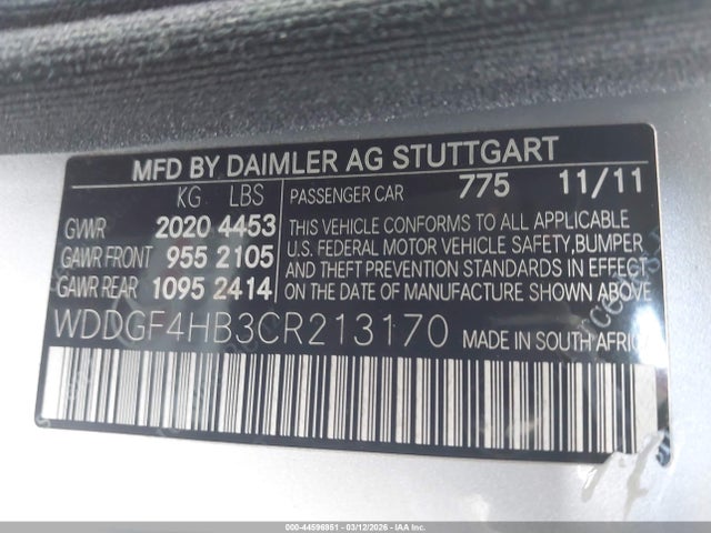 2012 Mercedes-benz C 250 Sport მანქანა იყიდება აუქციონზე, vin: WDDGF4HB3CR213170, აუქციონის ნომერი: 44596951