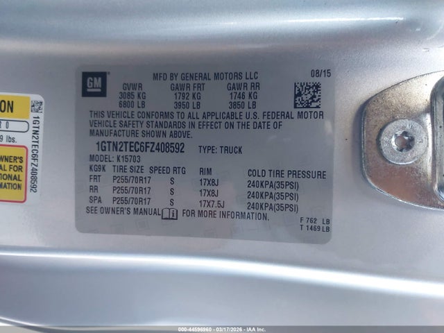 2015 GMC SIERRA 1500 1GTN2TEC6FZ408592 Photo 8