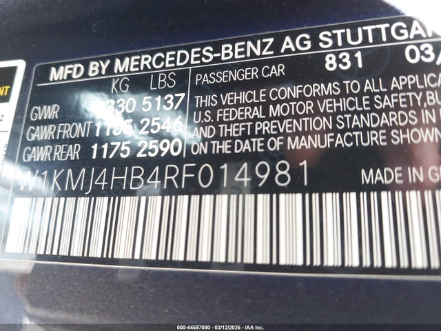 44597080 :رقم المزاد ، W1KMJ4HB4RF014981 vin ، 2024 Mercedes-benz Cle 300 4matic مزاد بيع