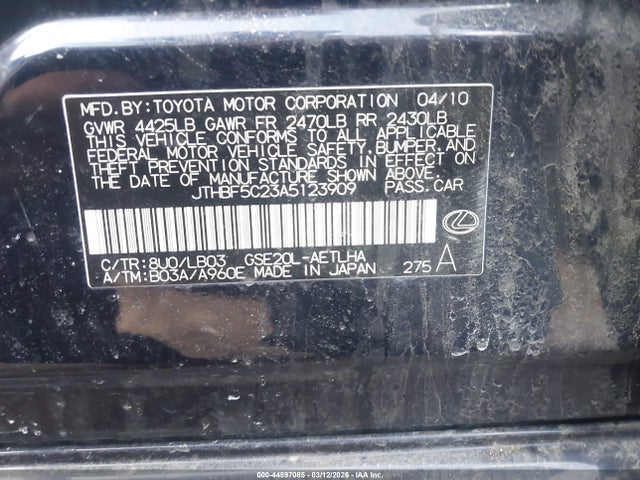 2010 LEXUS IS 250 JTHBF5C23A5123909 Photo 8