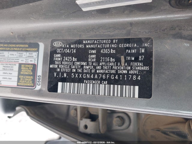 Продаж на аукціоні авто 2015 Kia Optima Ex, vin: 5XXGN4A76FG411784, номер лоту: 44597112