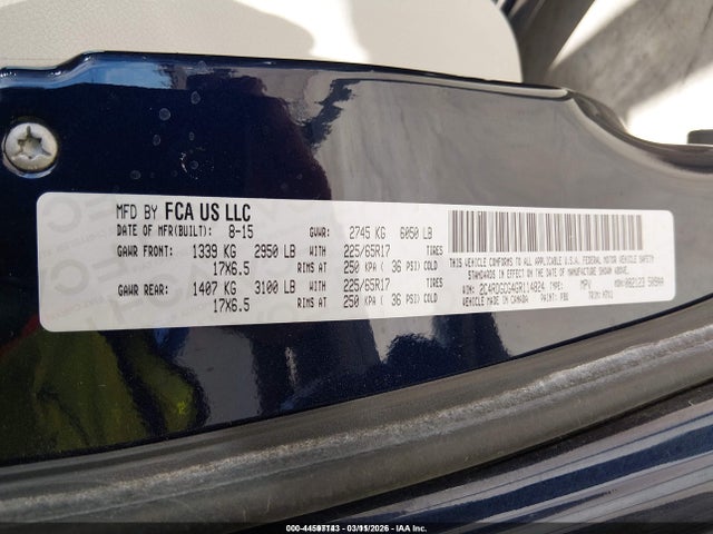2016 Dodge Grand Caravan Sxt მანქანა იყიდება აუქციონზე, vin: 2C4RDGCG4GR114824, აუქციონის ნომერი: 44597143