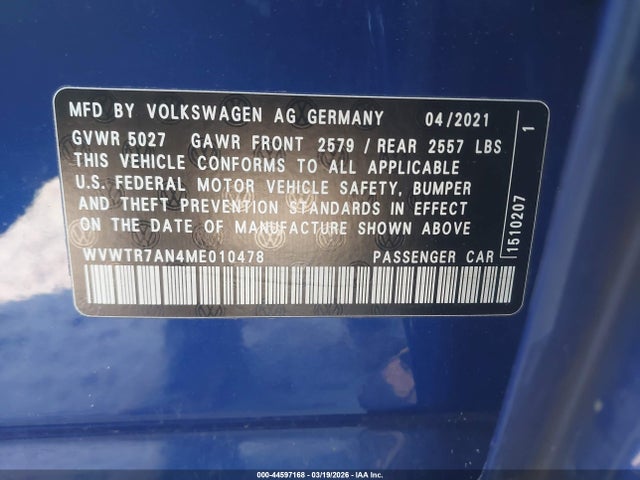 Aukcja sprzedaży 2021 Volkswagen Arteon 2.0t Sel Premium R-line, vin: WVWTR7AN4ME010478, numer aukcji: 44597168