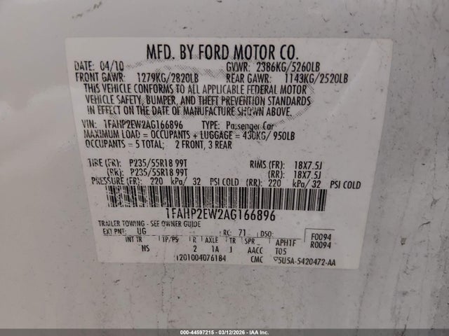 2010 FORD TAURUS 1FAHP2EW2AG166896 Photo 8