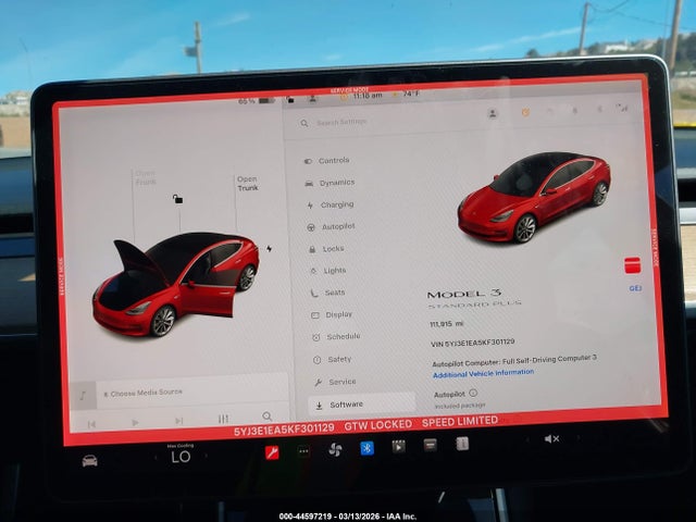 2019 Tesla Model 3 Long Range/mid Range/standard Range/standard Range Plus მანქანა იყიდება აუქციონზე, vin: 5YJ3E1EA5KF301129, აუქციონის ნომერი: 44597219