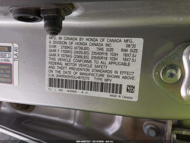 Продаж на аукціоні авто 2020 Honda Cr-v Awd Ex, vin: 2HKRW2H53LH675270, номер лоту: 44597227