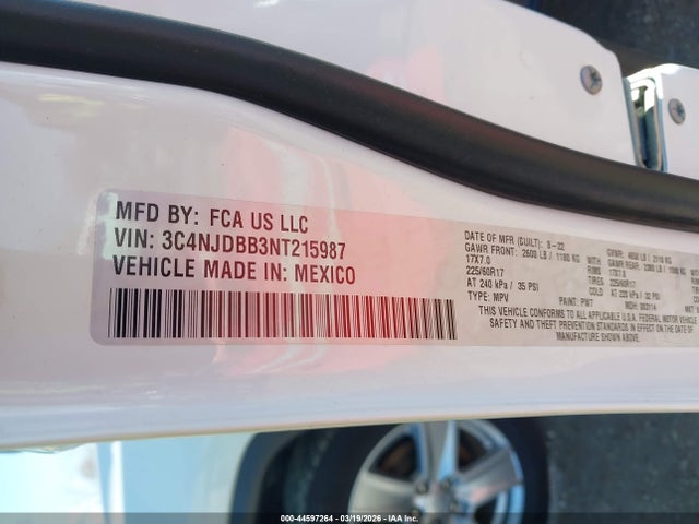 Aukcja sprzedaży 2022 Jeep Compass Latitude 4x4, vin: 3C4NJDBB3NT215987, numer aukcji: 44597264