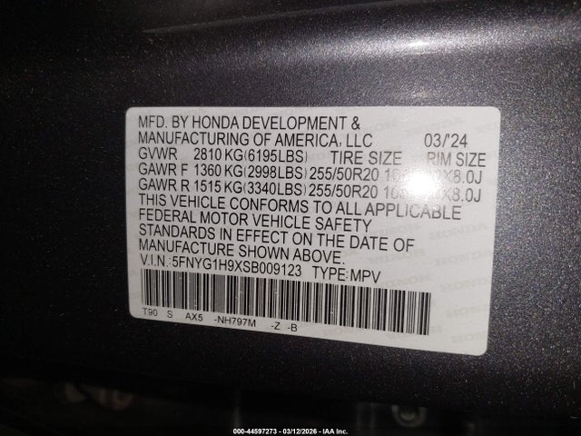 5FNYG1H9XSB009123 Honda Pilot Black Edition