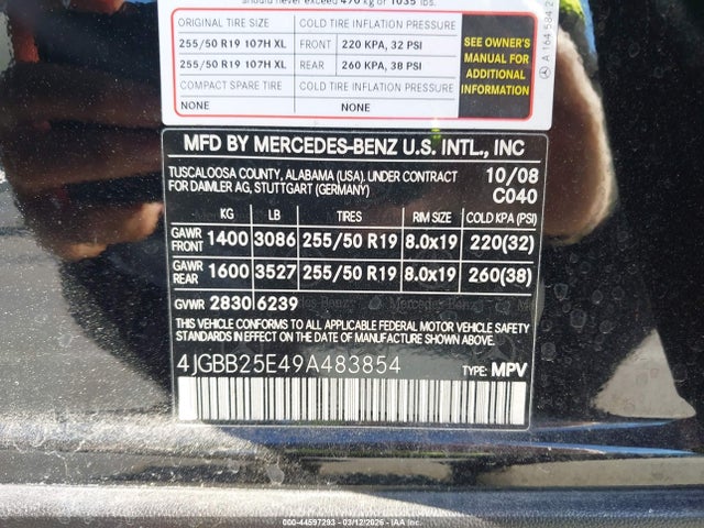 Продажа на аукционе авто 2009 Mercedes-benz Ml 320 Bluetec 4matic, vin: 4JGBB25E49A483854, номер лота: 44597293