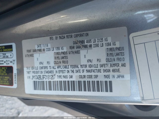 Aukcja sprzedaży 2015 Mazda Mazda5 Sport, vin: JM1CW2BL8F0181257, numer aukcji: 44597301
