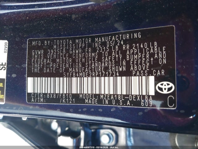 Toyota COROLLA LE 2024 5YFB4MDE2RP171734 Image 9