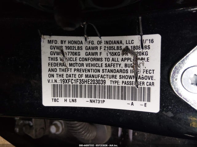 Honda Civic Ex-t 2017 19XFC1F35HE203039 Image 9