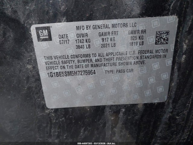 44597353 :رقم المزاد ، 1G1BE5SM5H7275964 vin ، 2017 Chevrolet Cruze Lt Auto مزاد بيع