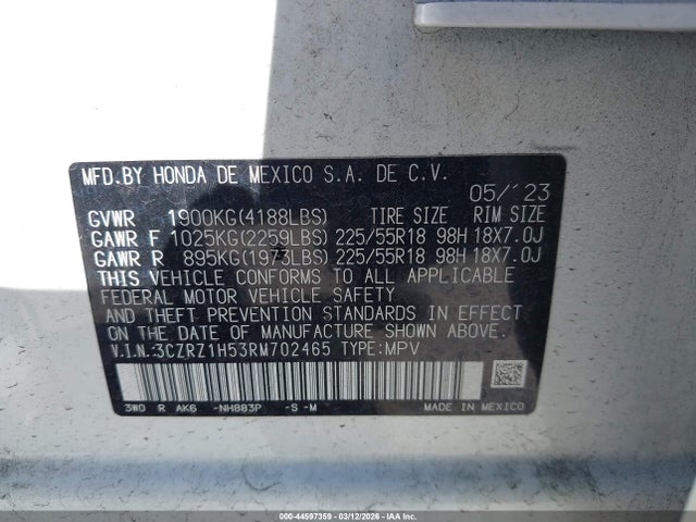 3CZRZ1H53RM702465 Honda Hr-v 2wd Sport/2wd Sport W/o Bsi