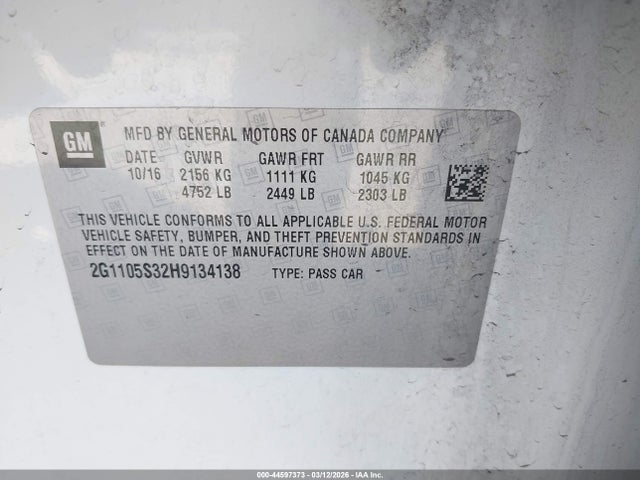 Продажа на аукционе авто 2017 Chevrolet Impala 1lt, vin: 2G1105S32H9134138, номер лота: 44597373