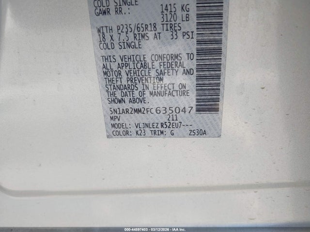 Nissan Pathfinder Sv 2015 5N1AR2MM2FC635047 Image 9