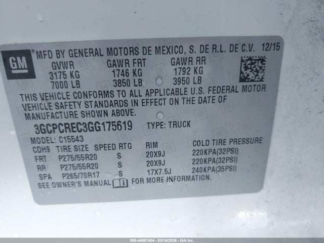 3GCPCREC3GG175619 Chevrolet Silverado 1500 1lt