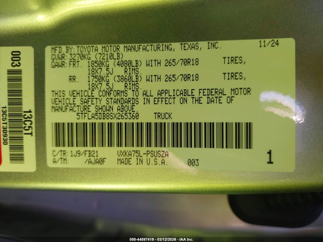 Toyota Tundra Sr5 2025 5TFLA5DB8SX265360 Image 9
