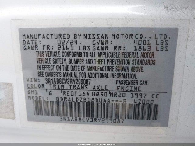 44597427 :رقم المزاد ، 3N1AB8CV3RY299087 vin ، 2024 Nissan Sentra Sv Xtronic Cvt مزاد بيع