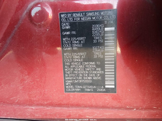 Nissan ROGUE SV 2015 KNMAT2MT3FP511553 Image 9