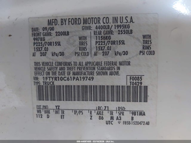 2001 FORD RANGER 1FTYR10C61PA19749 Photo 8