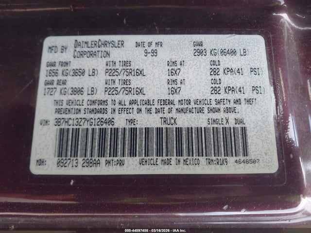 2000 DODGE RAM 1500 3B7HC13Z7YG126406 Photo 8