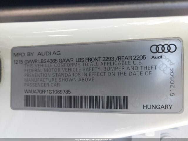 Aukcja sprzedaży 2016 Audi A3 1.8t Premium, vin: WAUA7GFF1G1069785, numer aukcji: 44597464