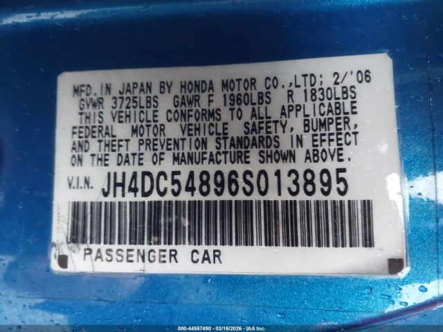 Продаж на аукціоні авто 2006 Acura Rsx, vin: JH4DC54896S013895, номер лоту: 44597490